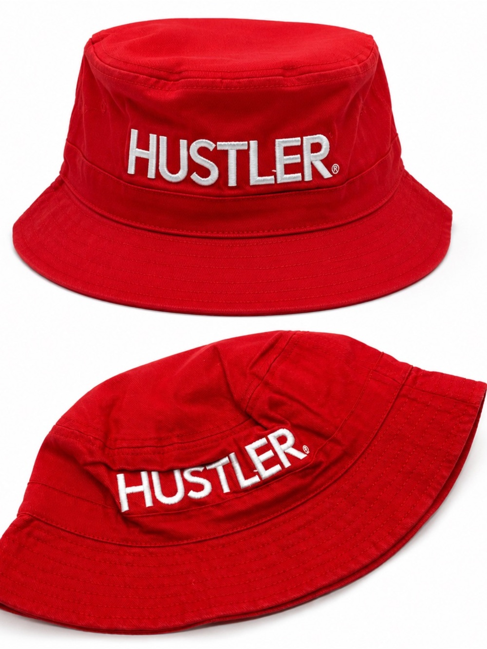 HUSTLER Red Embroidered Bucket Hat Streetwear Y2K Unisex